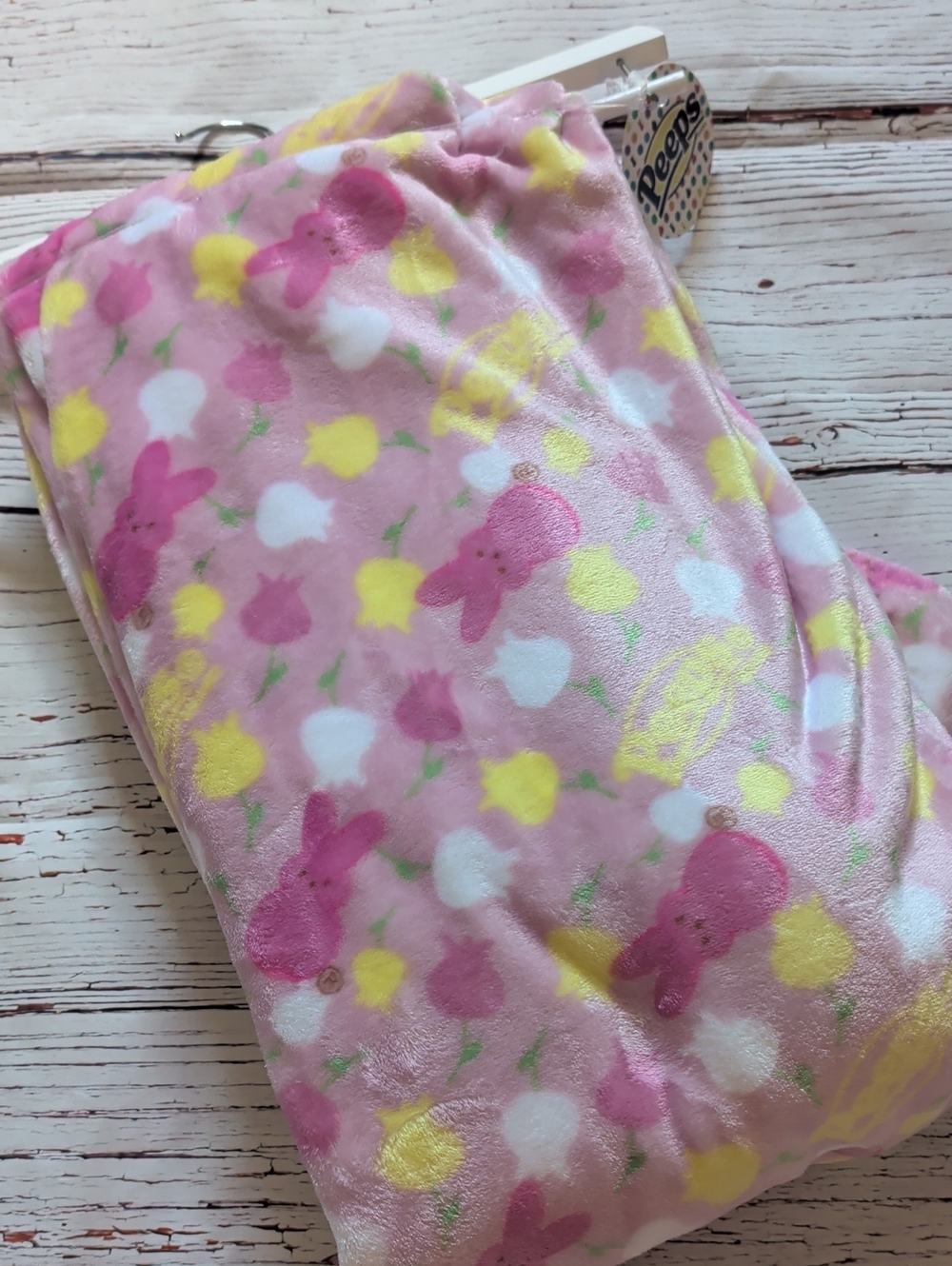 🆕 Peeps Plush Pink Bunny & Tulip Throw Blanket 🩷💛